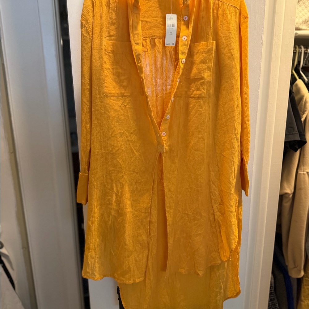 Anthropology Vibrant Mustard Yellow Button-Down Tunic